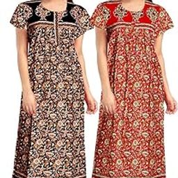 Nighty for Women Cotton Printed Maxi Gown Ankle Length Nighty Night Dress Gown for Women Maxi - Free Size (Pack of 2)-image-70