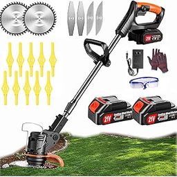 Grass Trimmer, Cordless Lawn Trimmer, Grass Trimmer with Battery (2 x 4.0 A Battery and Fast Charger), Grass Trimmer/Wheel Edge Cutter/Mini Lawn Mower/Brush Cutter, with 3 Types of Blades for Garden,-picture-13