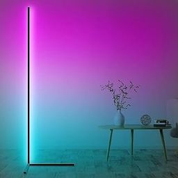 Jukkre RGB Corner Floor Lamp, AMINAC Color Changing Modern Lamps, 140CM Tall Standing Lamp with Remote Controller Metal Colorful Lamps for Living Room, Bed Room, Gaming Room, Black-picture-22