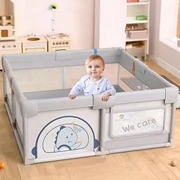 StarAndDaisy playpen for Babies, Portable Baby Activity Play Pen with Safety Lock, Play Gate Fence for Kids, Toddlers -Indoor Activity - (120 * 120 cm-Grey)-image-21