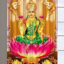 Honger Polyester 3D Digital God Maa Laxmi Ji Printed 4 x 7 Feet Door Curtain Pack of 1 Pecs for Pooja Room || Temple Room Curtain-10