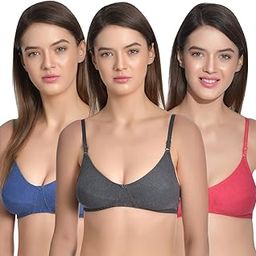 Women's Cotton Non-Padded Non-Wired Low Coverage Regular Bra - (Pack of 3)-image-2