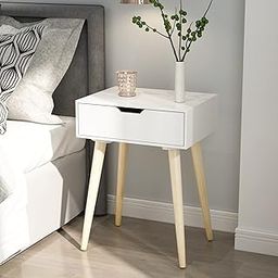 Nightstands End Side Table with Drawer and Solid Wood Legs, Bedside Table for Bedrooms, Mid-Century Modern Drawer Storage Cabinet for Living Room Furniture (White)-10