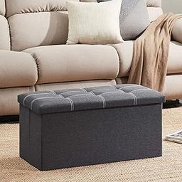 Larihk Retail Fabric Folding Organizer Storage Ottoman Bench Footrest Stool Coffee Table Cube, Camping Fishing Toys Chest Stool, Quick&Easy Assembly,22L Capacity, Padded (78X38X38 CM, Grey)-image-0
