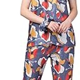 Women's Rayon Printed Night Suit Set |Stylish Co-Ord Set | Short Sleeve Pajama Set |Sleepwear Set| Summer Nightwear|Printed Shirt & Payjama Set-1