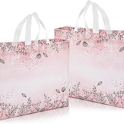 Drapme Medium Size Pack of 10 Pcs Rose Floral Printed Non-Woven Laminated Fabric Reusable Eco-Friendly Party Return Gift Bags (Floral Pink Bloom, M-15x12.5x4)-image-85