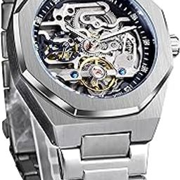 Vintage Watch for Men Engraved Automatic Self-Wind Mechanical Big Dial Luminous Moon Phase Golden Hollow Tattoo Pattern Wrist Watches, Mechanical-18