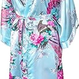 Kimono 16 Colours Women's Silk Dressing Gown Robe (Blue Baby, Free Size)-image-21
