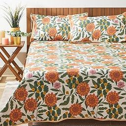 Chumbak Marigold Quilted Cotton Bedspread with Pillow Cases-image-27