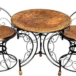 Habiba Arts Store Wood Iron Patio Dining Set - 3-Piece Foldable Coffee Table and Chairs for Home, Living Room, Garden, Outdoor Indoor Furniture (2 Chairs + 1 Table)-25