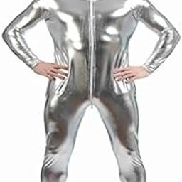 LOOM TREE Shiny Spandex Full Body Suit Second Skin Bodysuit Zentai Unitard Silver L-image-17