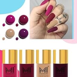 MI Fashion Nail Polish Combo, Matte Finish Matte Nail Polish For Gift Giving This Season Pink, Mauve, Nude, Wine 9.9ml each-18