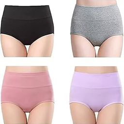 High Waist Cotton Briefs for Women, Pack of 4, Tummy Control Underwear, Black Grey Pink Purple-image-86