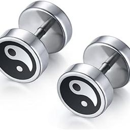 Yin Yang Taichi Screw Stud Earrings, 8mm Gold Silver Black Stainless Steel Balance Gauges Illusion Tunnel Ear Plugs for Men Women Pierced Earrings-image-0