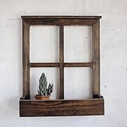 Living Furn INDIA Window Frame Wall Shelf, Navy Blue, 46H x 38W x 8D cm, Decorative Planter Display Rack (Walnut)-image-95