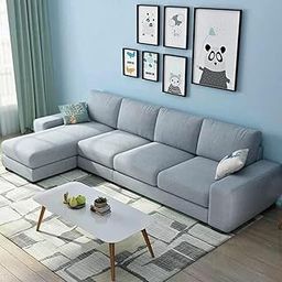 Woodsfreak Luxurious Day Bed Designer Sofa 5 Seater L Shape Sofa Set for Living Room (Blue Fabric) Left Side-image-39