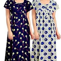 Women's Pure Cotton Floral Printed Maternity Wear Maxi Nighty - Free Size -Combo Pack of 2 Pieces Multicolour-image-39