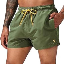 Men's Drawstring Elastic Waist Swim Trunks Embroidery Shorts With Slant Pocket-image-43