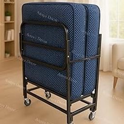 Rollaway Folding Single Bed with 6-Inch Luxury Foam Mattress from Anaya Enterprises | Heavy-Duty Metal Frame | Lockable Wheels | Portable & Space-Saving Design (with Blue Mattress)-image-25