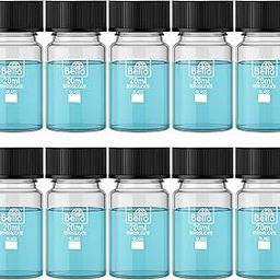 Bello Borosilicate 20ml 10pcs Transparent Glass Vials with Lids Flat Bottom Bottles for Essential Oils Samples and Scientific Cosmetics Perfume making and High-pressure Resistant-15