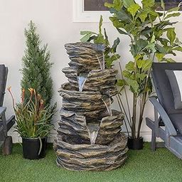 Holiness Craft 5 - Tier Cascading Spiral Rustic Rock Fountain for Indoor Outdoor Living Room Home Decor Garden Patio Deck Porch - Yard Art Decoration Gift Gifting with Light and Water Pump-image-41