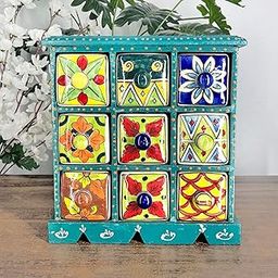 Sea Green Ceramic Drawer Set with Wooden Frame | 9 Drawers | Handcrafted Home Decor by Diwam Handicrafts-image-9