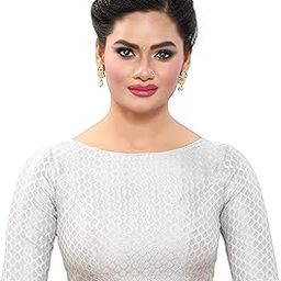 Women's Brocade Solid Elbow Length Sleeve Saree Blouse-53