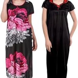 New Satin Designcolor Nightdress Nighty for Women & Girls- Pack of 2-image-89