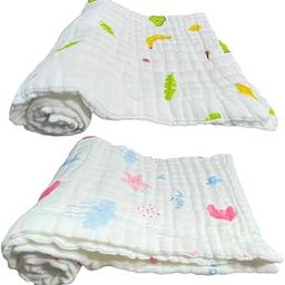 TERI BERI Muslin Baby Bath Towel Cotton Super Soft Bathing Towels for Newborn Highly Absorbent, Kids Boys and Girls - White Size 50 X 100 Cm (1), 250 TC-5