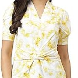 Latin Quarters Women Yellow V-Neck With Puffer Sleeve Wrap Top-picture-13