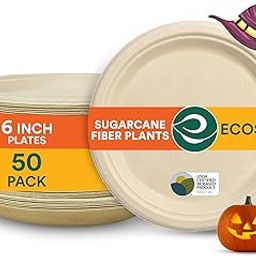 ECO SOUL [6 inch, 50 Pack Disposable Bagasse Plates | Eco-Friendly, Biodegradable, Sugarcane Paper Plates | for Serving Snacks | Birthday, Wedding & Party | Round, Beige (15 cm)-image-99