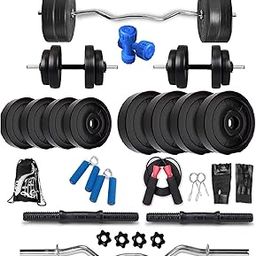 BODYFIT Home Gym Combo, Home Gym Set, Gym Equipments, Weight Plates with 3ft Curl Rod + One Pair Dumbbell Rods, [8Kg-60Kg] Weight Plates, Exercise Set, Home Gym Set Kit. (30KG Set)-15