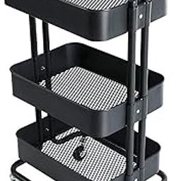 PANTH™ 3-Tier Kitchen Storage Trolley Rack with Caster Wheels Rolling Cart Metal Utility Space Saving Home Storage Organizer Racks and Self with Wheel (Black)-22