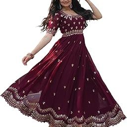 fashion basket Women's Georgette Anarkali Gown Maroon-picture-7