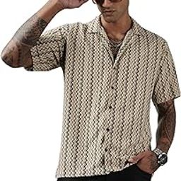Men's Geometric Print Regular Fit Polycotton Shirt | Stylish Half Sleeve Casual Shirt for Men-image-1