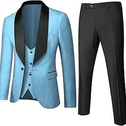 Mens Floral Suits 3 Piece Tuxedo Suit Slim Fit Jacquard Tux Suit Set Shawl Lapel for Wedding Prom Suit-image-25