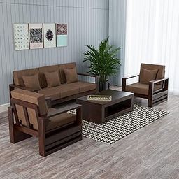JAMWAY FURNITURE Solid Sheesham Wooden 5 Seater Sofa Set (3+1+1) | Stylish Wooden Sofa Chair Set for Living Room Sofa Set - with Side Storage for Newspaper & Magazine (Kevin 5 Seater Walnut)-image-89