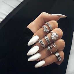 KLOSS BEAUTY Rihanna press on nails Artificial Nails, Reusable Fake Nails, Set of 22 false nails Universally sized nail extensions for women Press- On nails, Longlasting fake nails with Glue (White)-10