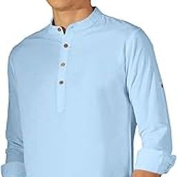Men's Solid Cotton Blend Full Sleeve Straight Kurta Shirt, Regular Fit Short Kurta Shirt for Men-image-50