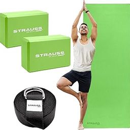 STRAUSS Yoga Starter Kit (1 Yoga Mat, 2 Yoga Blocks, 1 Yoga Belt) | Green EVA Yoga Mat (6mm), 2 EVA Foam Green Yoga Blocks, Black Yoga Belt | Ideal for Yoga & Training-image-58