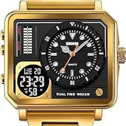 Square Men's Watch - LED Backlight Large Screen Multi-Time Zone, Waterproof Analog Digital Sports Watch - 2025-7