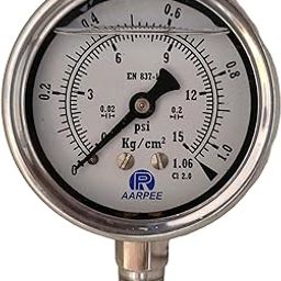 Pressure Gauge, 63mm (2.5inch), 0-15 PSI (0-1.06 Kg/cm²), SS304 Casing, +/-2% (1/2" BSP)-16