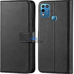 SUNSHINE® Leather Vintage Shock Proof Flip Case Back Cover for Infinix Smart- 5 Sport (Flexible | Leather Finish | Card Pockets Wallet & Stand | Black)-picture-1
