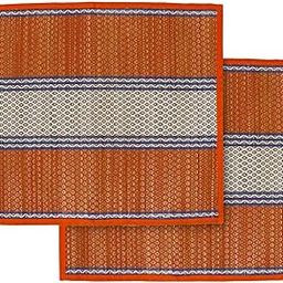 ORRIC Natural River Grass Handcrafted Pooja Floor Mats | Meditation Prayer Mat | Sitting Aasan Chatai Mat | Eco-Friendly 18x18 Inches Mat for Pooja & Meditation (Orange, Pack of 2)-30