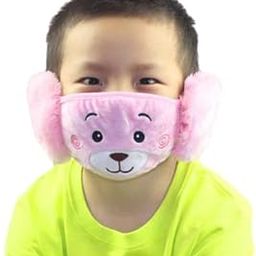 Fabnext-Face Protection Cover Cute Mask With Earmuffs Anti-dust Unique Fluffy Cartoon Woolen Mask 2 in 1 for Boys & Girls Pink Colour-11