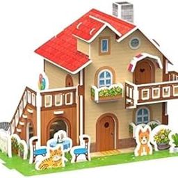 Kids DIY 3D Castle Puzzle - STEM Building Toy Gift for Ages 4-12, Easy Assemble Foam Pieces, Educational EVA Cardboard Model Kit (Different House Patterns Received as Per Stock)-1