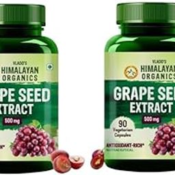 Vlado’s Himalayan Organics Grape Seed Extract 500Mg Antioxidant Supplement | Healthy Cholesterol Level | Boost Immunity | Promote Healthy Hair And Skin - 90 Veg Capsules x Pack of 2-6