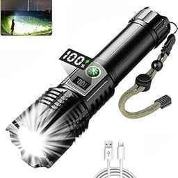 Whixant Torches LED Rechargeable USB-C, Super Bright 100000 Lumens LED Torch, Battery Powered Powerful Flashlight for Emergency Camping, Zoomable, Waterproof, 5 Modes (5000mAh Battery)-6