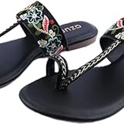 Women's Toe-Ring Slip On Flat Sandals - (10572) | Ethnic One-Toe Flats | Women Embroidered Flat Sandals-image-1