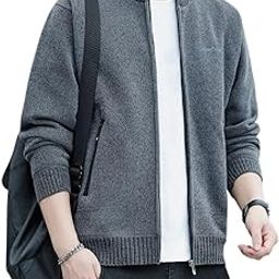 Men's Cardigan Autumn Clothes, Sweater, Knit, Zip-up, High Neck Top, Casual, Haori, Thick, Solid Color, Cardigan Jacket, Men's Loose, Warm, Simple, Autumn and Winter-image-26